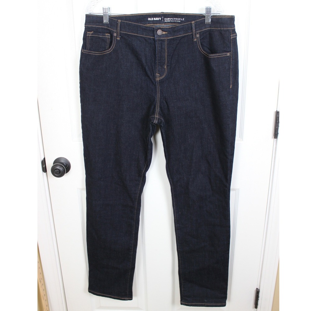 Old Navy Curvy Straight Leg Jeans Womens 14 Regular Dark Wash Indigo Mid-Rise